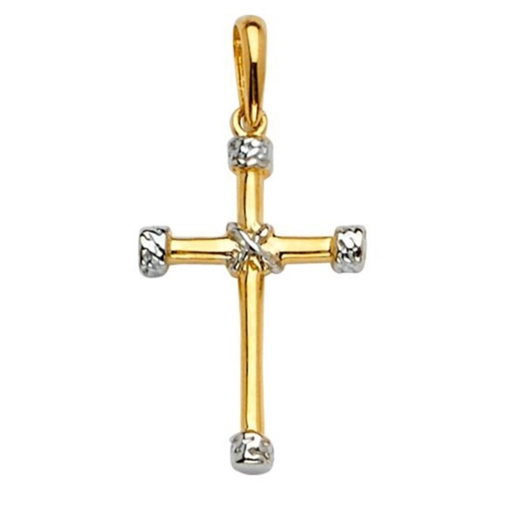 New Solid 14K Yellow and White Gold Religious Cross Pendant